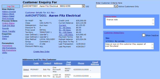 BCI Web Front End Customer Enquiry Screenshot